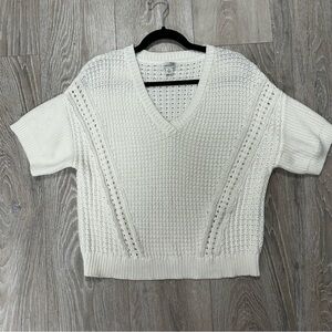 Sundance cream cable knit short sleeve sweater